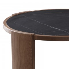 千匠一品意式极简多层实木板+人造大理石圆茶几H6002-C