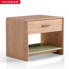千匠一品北欧极简风格优质拼装+白蜡木框架+抽面白蜡木+层板是新西兰松木床头柜-H5026-X