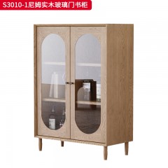 千匠一品 北欧风格白蜡木+多层实木板书柜 简约大气玻璃门书柜 S3010-1-X