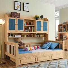 千匠一品 首推儿童家具白蜡木橡木实木框架+环保油漆1.2米功能床F9008-X