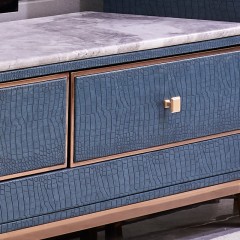 【精品】千匠一品轻奢后现代优质仿真皮+落叶松+大理石面+精选不锈钢客厅电视柜C02-M