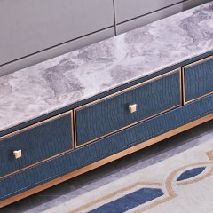 【精品】千匠一品轻奢后现代优质仿真皮+落叶松+大理石面+精选不锈钢客厅电视柜C02-M