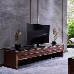 【精品】千匠一品轻奢后现代进口优质仿真皮+光滑柜面+实木框架客厅电视柜方管-M
