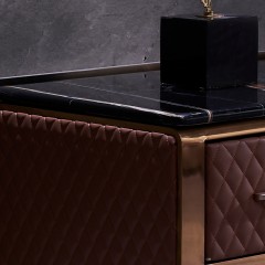 【精品】千匠一品轻奢后现代进口优质仿真皮+光滑柜面+实木框架客厅电视柜方管-M