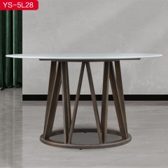 △千匠一品意式极简白蜡木+实木板+大宝油漆+岩板圆餐桌YS-5L28-C