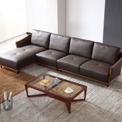 千匠一品现代风格进口青皮+优质白蜡木实木底座1+3+贵沙发组合F018#-M