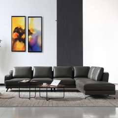 千匠一品现代风格进口青皮+优质金属底座客厅转角沙发F8833#-M