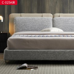千匠一品 意式风格 高档棉麻面料+复古马鞍皮+实木框架   高档大气床 C-025-L