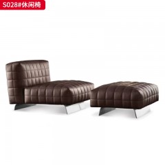 千匠一品 意式风格 接触面头层中厚牛皮+高密度海绵+羽绒+不锈钢拉丝五金脚架 高档大气休闲椅 S028-X