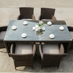 千匠一品户外优质铝合金+PE藤配套防水布垫子+钢化玻璃餐桌1+椅子6SR-060-M