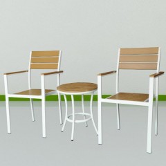 千匠一品户外优质铝合金+塑木板1桌+2椅子三件套D240-M