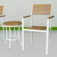 千匠一品户外优质铝合金+塑木板1桌+2椅子三件套D240-M