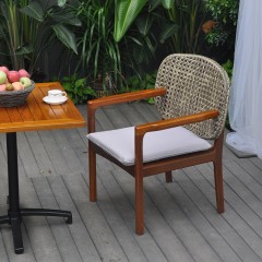 千匠一品户外优质手工编藤+防水布垫+柚木实木框架餐椅GA-K03-B