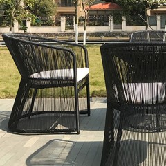 千匠一品户外优质铁编PE藤+钢化玻璃餐椅组合MJE025-B