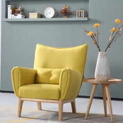千匠一品 北欧极简风格进口白蜡木实木麻纺布沙发单人位沙发9005-X
