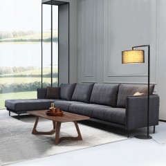 千匠一品 现代极简风格优质桉木实木进口麻纺布转角沙发9025-X