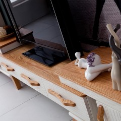 △千匠一品 北欧式原木风格精选进口白橡木实木框架+优质红橡木伸缩电视机柜A01#-L