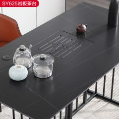 千匠一品意式极简优质碳素钢+岩板1.8m茶台-SY625-J