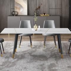 千匠一品 现代风格简约风岩板餐桌直边圆角岩板台面 +金属圆角脚1.3m/1.4m/1.6m/1.8mYS2--CZ6001-Y