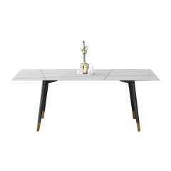千匠一品 现代风格简约风岩板餐桌直边圆角岩板台面 +金属圆角脚1.3m/1.4m/1.6m/1.8mYS2--CZ6001-Y