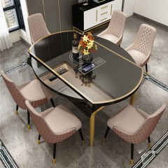 △【精品】千匠一品 现代极简简约轻奢风格精选耐用微晶面板+电磁炉+不锈钢拉丝镀钛金伸缩餐桌T17-Y