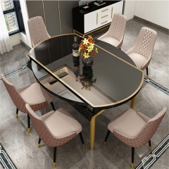 △【精品】千匠一品 现代极简简约轻奢风格精选耐用微晶面板+电磁炉+不锈钢拉丝镀钛金伸缩餐桌T17-Y