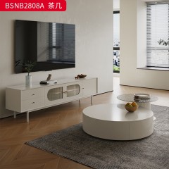 千匠一品 意式风格 E1级板材烤漆+实木抽屉+水波纹玻璃 高档大气茶几组合 BSNB2808A-X