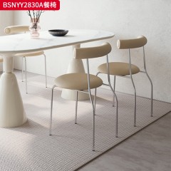千匠一品 意式风格 优质皮革+海绵+不锈钢原色 高档大气餐椅 BSNYY2830A-X