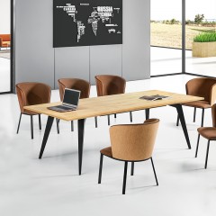 千匠一品 现代简约风格优选多层实木板面+黑色涂喷铁脚休闲长桌Z-230#-L