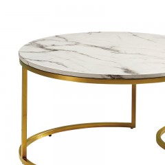 千匠一品 现代简约风格精选大理石+金色不锈钢脚架大小茶几桌组合JT-015#-Y