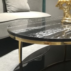 千匠一品 现代简约风格精选大理石+钢化玻璃面+金色不锈钢脚架茶几桌JT-970#-Y