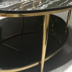 千匠一品 现代简约风格精选大理石+钢化玻璃面+金色不锈钢脚架茶几桌JT-970#-Y