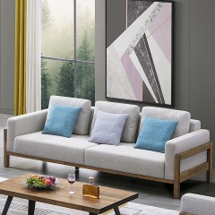 千匠一品意式极简风格优质胡桃木全实木亲肤麻布沙发1+2+3沙发组合SFLG-X