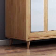 千匠一品 北欧现代简约风格精选优质橡胶木实木框架+实木夹板+实木脚推拉衣柜BY12-Y
