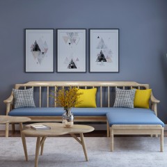 千匠一品 北欧现代简约风格精选橡胶木实木框架+优质棉麻布+高密度海绵沙发BK171-Y
