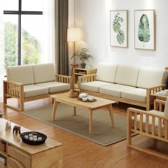 千匠一品 北欧现代简约风格精选橡胶木实木框架+高密度海绵+优质棉麻布料沙发BK01-Y