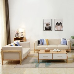 千匠一品 北欧现代简约风格精选橡胶木实木框架+高密度海绵+优质棉麻布料沙发BK8309-Y