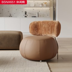 千匠一品 意式风格科技布+绒毛+高密度海绵+实木框架+五金脚休闲椅-BSNX651-S