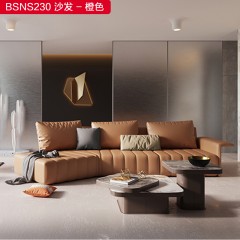 千匠一品 意式风格仿真皮+高弹海绵+羽绒+实木框架沙发-BSNS230#-S