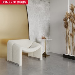 千匠一品 意式风格类羊羔毛+木架内框不锈钢脚套休闲椅-BSNX770-S