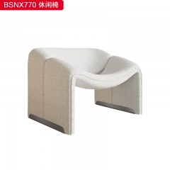 千匠一品 意式风格类羊羔毛+木架内框不锈钢脚套休闲椅-BSNX770-S