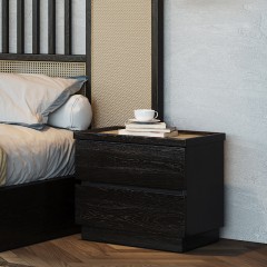 千匠一品现代风格优质白蜡木实木+印尼玛瑙编藤方床头柜GF-CJ0021-W-B