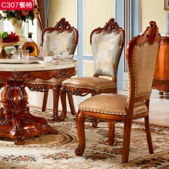 △千匠一品欧式风格实木多层板+高密度海绵坐包+头层真皮+橡木框架餐椅C307-B