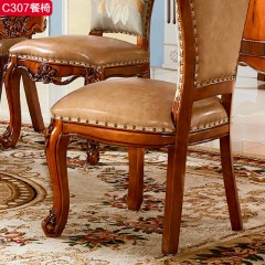 △千匠一品欧式风格实木多层板+高密度海绵坐包+头层真皮+橡木框架餐椅C307-B