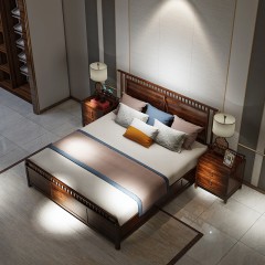 △【精品】千匠一品轻奢新中式进口乌金木沉稳大气优质环保油漆1.8米卧室大床X003-M