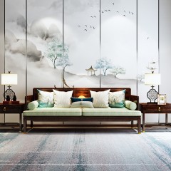 △【精品】千匠一品轻奢新中式进口乌金木+优质棉麻+高密度海绵坐垫单 贵 三人位沙发组合X005-M