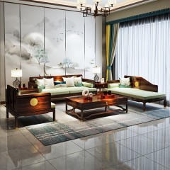 △【精品】千匠一品轻奢新中式进口乌金木+优质棉麻+高密度海绵坐垫单 贵 三人位沙发组合X005-M