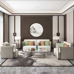 △【精品】千匠一品轻奢新中式进口乌金木+优质接触面纳帕皮+高密度海绵沙发组合Y008-M