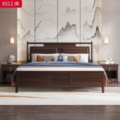 【精品】千匠一品 轻奢新中式风格 头层纳帕牛皮+黑檀乌金木+高密度海绵+不锈钢镀铜+进口威士伯环保品牌油漆 简约大气1.8米双人实木床X012-L