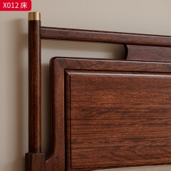 【精品】千匠一品 轻奢新中式风格 头层纳帕牛皮+黑檀乌金木+高密度海绵+不锈钢镀铜+进口威士伯环保品牌油漆 简约大气1.8米双人实木床X012-L